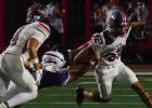 Sharyland Pioneer’s Liam Peña fights off a PSJA Southwest defender on Thursday. P.J. HERNANDEZ/ Advance News Journal