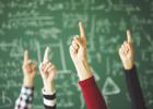 Above: Students raise their hand in a classroom. Below: The Texas Education Agency logo is seen. (Source: TEA) Adobe Stock