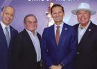 From left, former Edinburg mayors Ramiro Garza, Jr. and Joe Ochoa, current Edinburg Mayor Omar Ochoa, and Sen. Juan Hinojosa, D-McAllen, during the State of the City Address at the Edinburg Arts, Culture, and Events (ACE) Center on April 9. Photo Courtesy