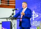 McAllen Mayor Javier Villalobos speaks Friday during the ceremony at the McAllen Convention Center. Source: City of McAllen