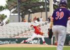 PHOTOS BY P.J. HERNANDEZ/ Advance News Journal Above: Northwestern State’s pitcher, Carter White, throws a pitch to Rocco Garza Gongora during Saturday’s game in Edinburg. Below: UTRGV’s Mason Engel throws a pitch while Northwestern State’s Brooks