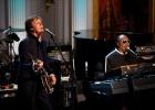 Paul McCartney and Stevie Wonder perform “Ebony and Ivory” as President Barack Obama, First Lady Michelle Obama, Malia Obama, Sasha Obama and Marian Robinson honor Paul McCartney, recipient of the Gershwin prize, in the East Room of the White House. | Samantha Appleton/White House Photo Article Image Alt Text