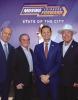 From left, former Edinburg mayors Ramiro Garza, Jr. and Joe Ochoa, current Edinburg Mayor Omar Ochoa, and Sen. Juan Hinojosa, D-McAllen, during the State of the City Address at the Edinburg Arts, Culture, and Events (ACE) Center on April 9. Photo Courtesy